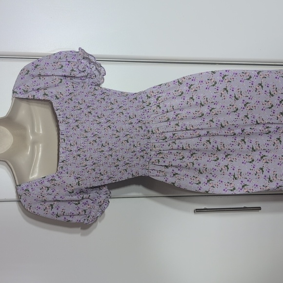 Inspired Hearts Purple Gray Pleated Sundress with Puff Sleeves - Picture 9 of 9